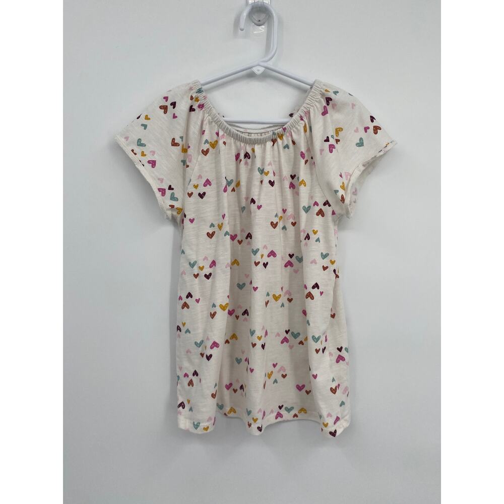 Cat & Jack Cream Heart Print Shirt Tunic Loose Cap Sleeve M 7/8 Girls